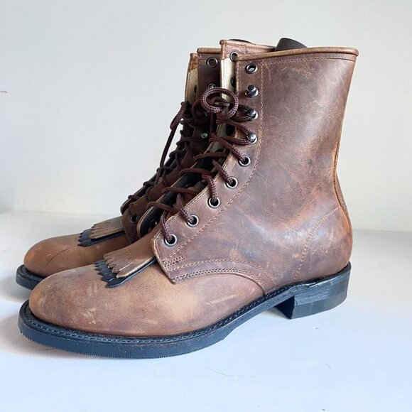 NEW Deadstock Vintage Brahma Brown Leather Lace up Boots Made in Canada 8C - Picture 5 of 9